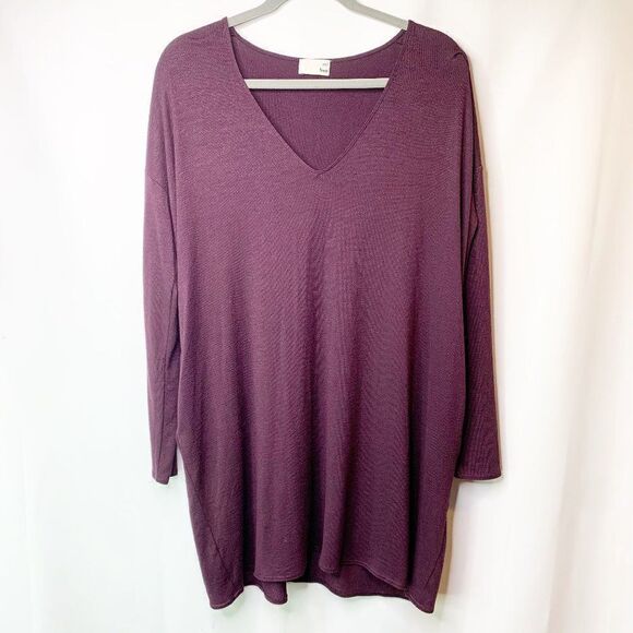 Wilfred Free Womens Purple Long Sleeve Straight Hem V Neck Shift Dress Size L - Picture 1 of 8